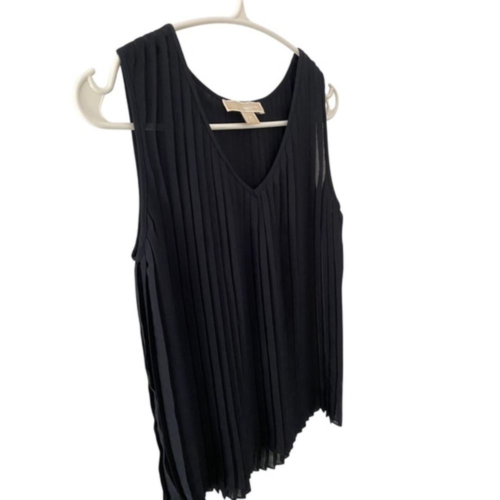 Michael Kors Womens Blouse Shirt Pleated Front Sleeveless CORE OF KORS Black M - Picture 3 of 7